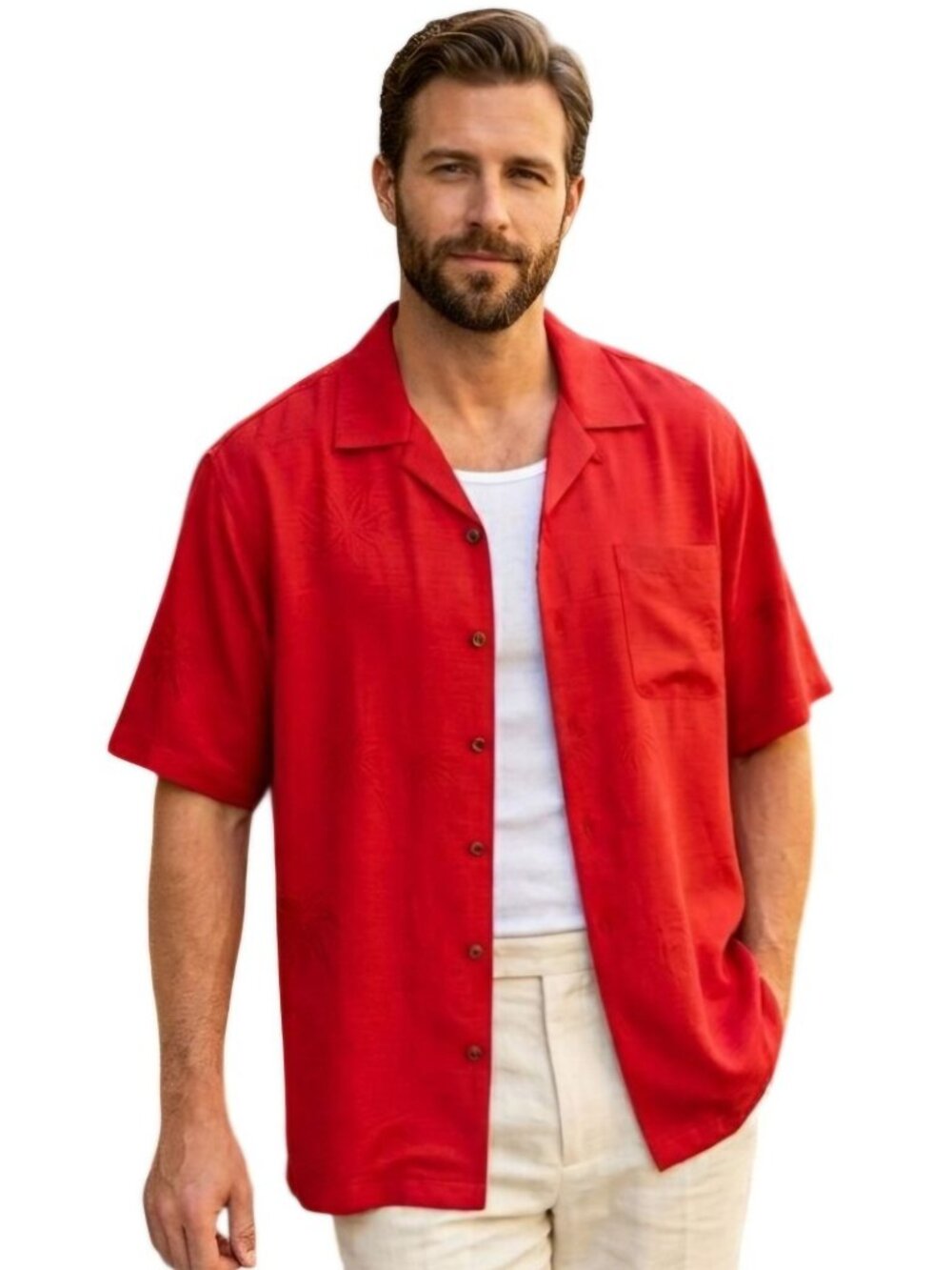 Havana Jack's Cafe NWT Red On Red Tropical Silk Button Up Shirt Size XL
